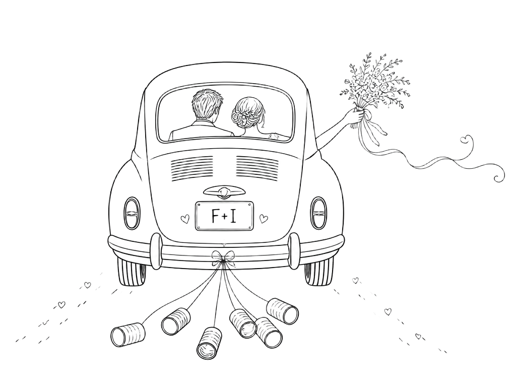 Ilustración del coche de los novios
